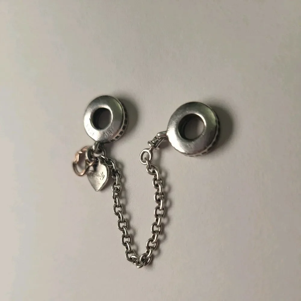 Genuine Pandora Gold Two Tone Heart Family Safety Chain ALE 925 789541C01